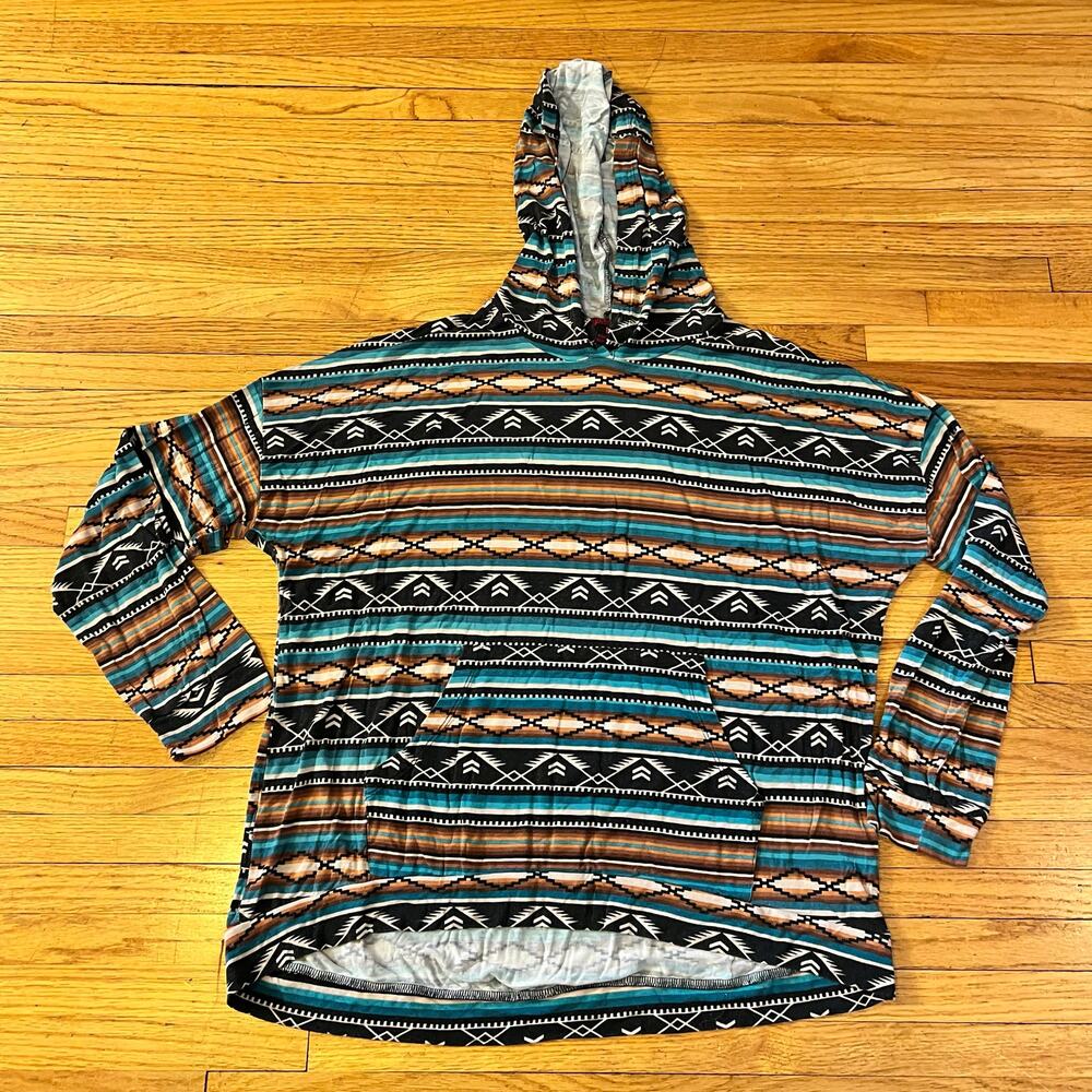 Rock and Roll Cowgirl Shirt Womens Large Aztec Hoodie Western Long Sleeve